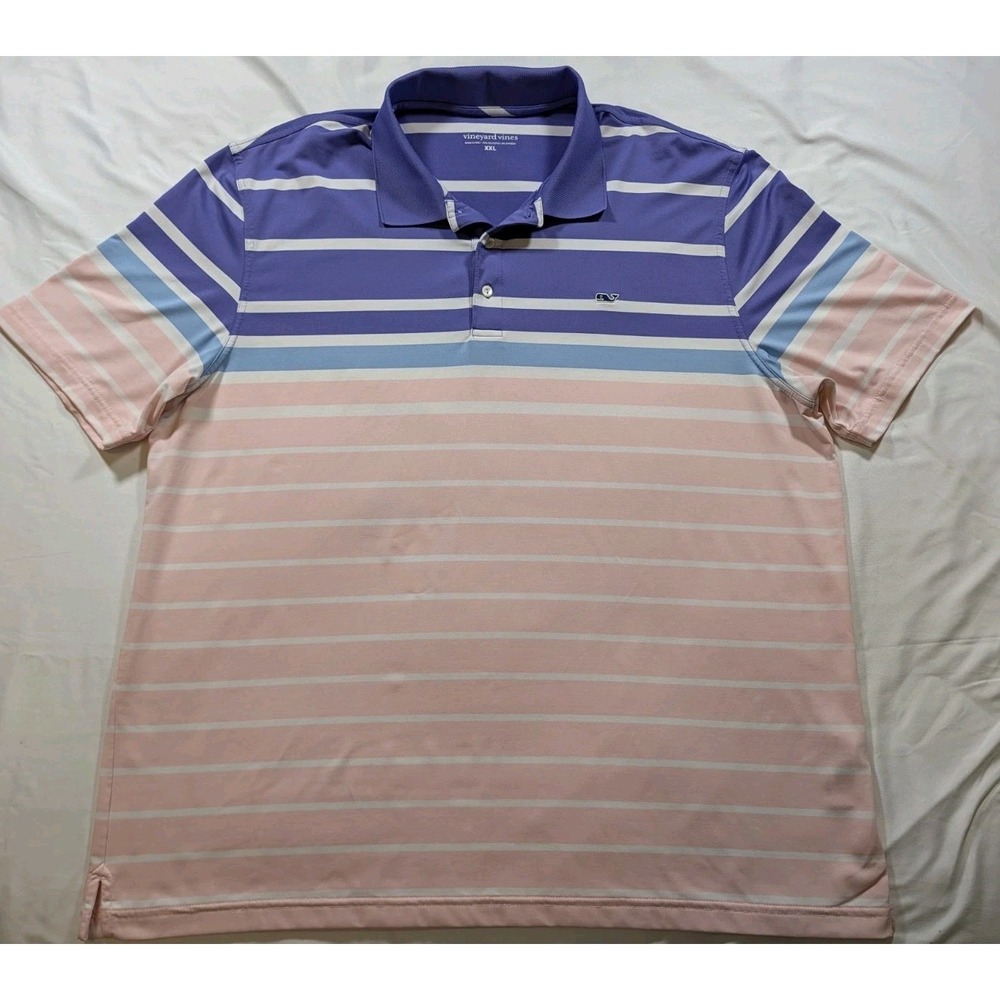 Vineyard Vines Polo Shirt Mens XXL Stretch Stripe Performance Pink Purple Golf